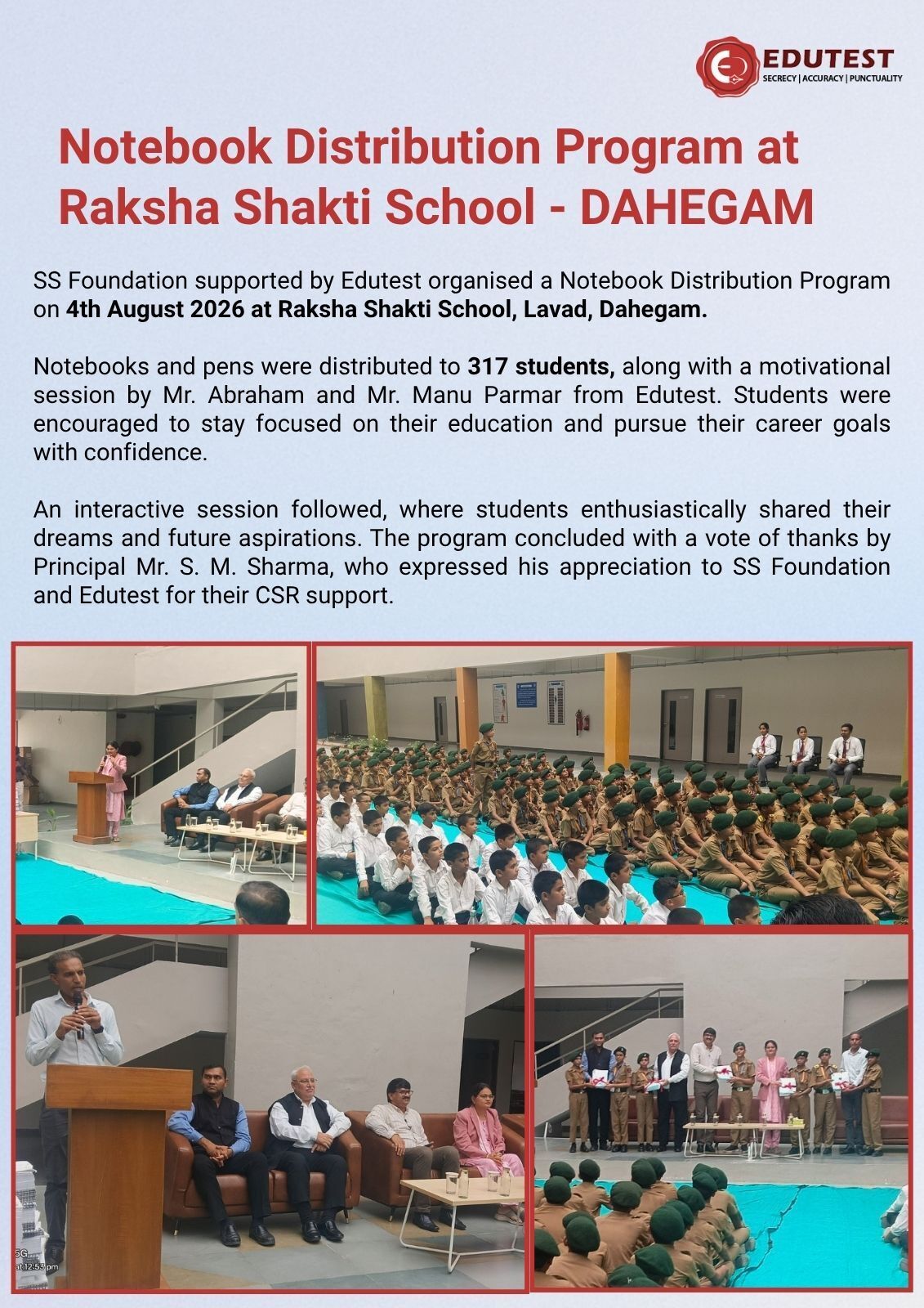 Notebook Distribution Program at Raksha Shakti School - DAHEGAM